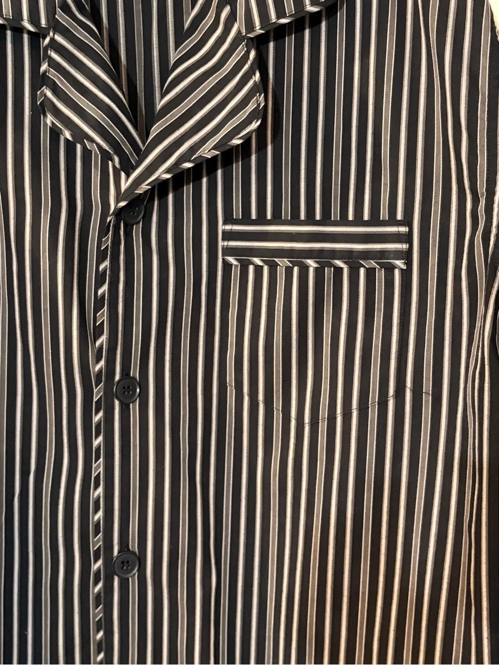 Cotton Murano Long Sleeve Pajama Two Piece Set size Medium Black Gray Stripe